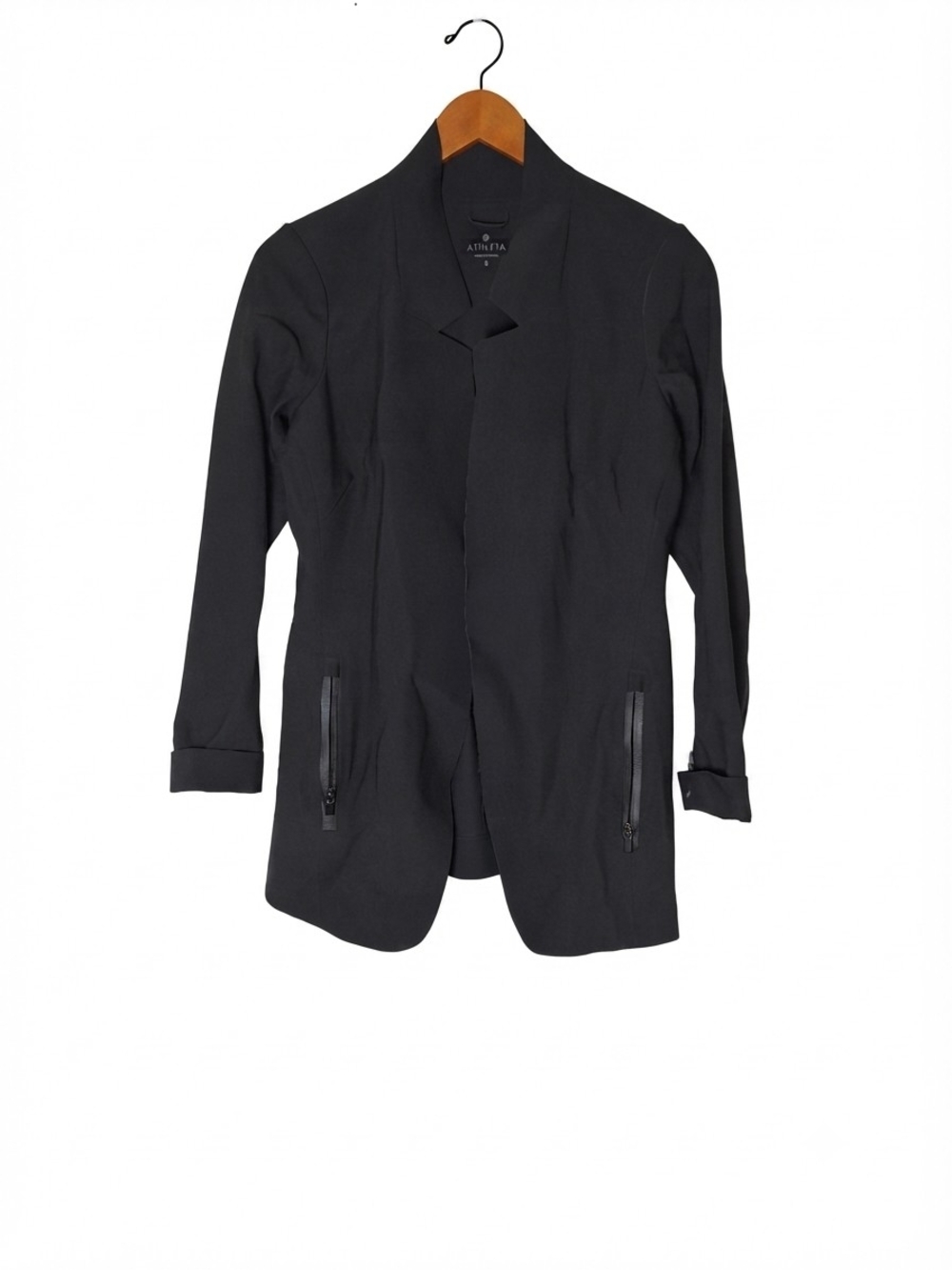 Athleta Black Open-Front Blazer with Zip Pocket Detail Size S